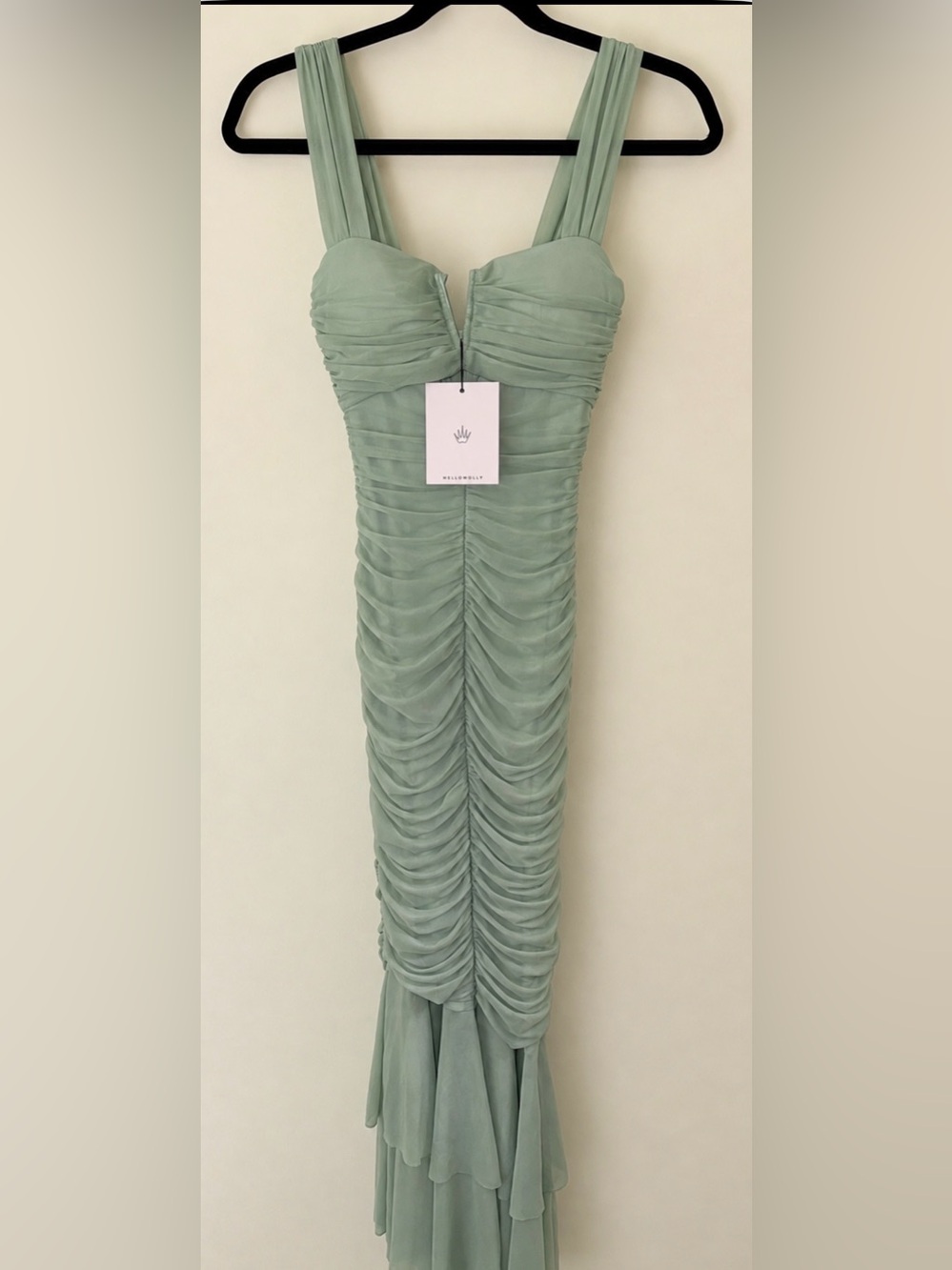 Hello Molly Sage Party Pal Cutout Ruched Midi Dress Size 4 NWT - Picture 3 of 8